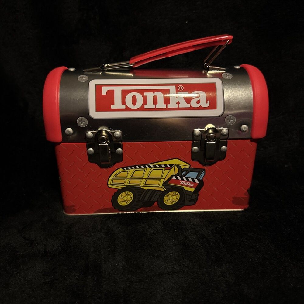 Vintage 2000 Tonka Trucks Red Silver Metal Lunch Box Pail Tin